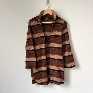 Prada Crochet Stripe Long Cardigan Size M Brown Earth Tone Chunky Knit Italy